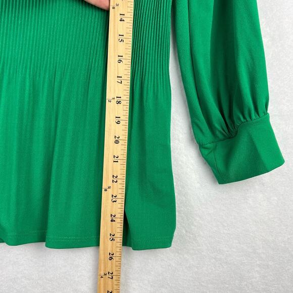 Adriana Papell Pleated Georgette Crepe Blouse Kelly Green Keyhole Blouse Small - Picture 9 of 12